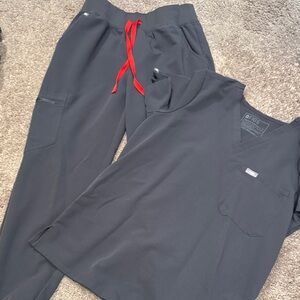 Figs Women Grey Joggers with Red Drawstring